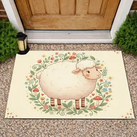 Cartoon Sheep Floral Vines Toadstool - Home Decor Gift for Sheep Lover Doormat