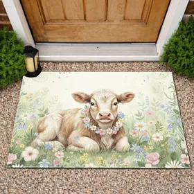 Baby Cow Wildflower Meadow - Farmhouse Home Decor Gift for Cow Lover Doormat
