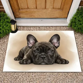 Realistic Brindle French Bulldog Puppy - Pet Lover Home Decor Gift for Frenchie Owners Doormat