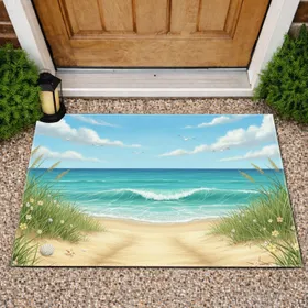 Sunlit Beach Path Ocean Sea Oats Seagulls Wildflowers - Coastal Home Decor Gift Doormat