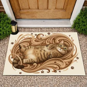 Brown Tabby Cat Paw Prints Swirl - Home Decor Gift for Cat Lover Doormat
