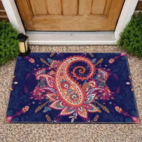 Intricate Ornate Paisley Swirl Mandala Floral Botanical - Bohemian Folk Art Home Decor Gift Doormat