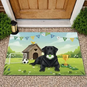 Black Labrador Retriever Soccer Dog Trophy - Soccer Fan Home Decor Gift Doormat