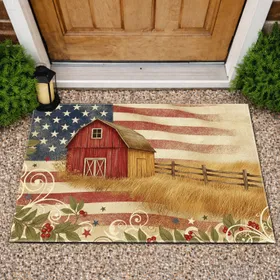 Red Barn American Flag - Independence Day Gift for Veterans Doormat