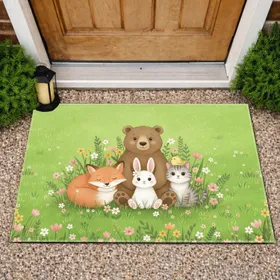 Spring Woodland Animal Friends Wildflower Meadow - Home Decor Gift Doormat