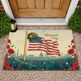 American Flag Military Helmet Memorial Day - Honoring Brave Veterans Doormat