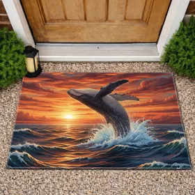 Humpback Whale Breaching Sunset Seascape - Wildlife Lover Home Decor Gift Doormat