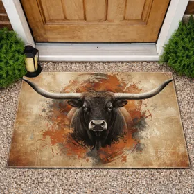 Longhorn Bull Head Farmhouse Home Decor - Bull Lover Gift Doormat