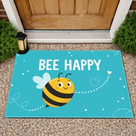 Bee Happy Smiling Cartoon Bee Heart Welcome Home Decor Gift Doormat