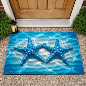Blue Starfish Clear Water - Ocean Home Decor for Marine Life Lover Doormat