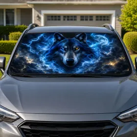 Storm Wolf With Lightning, Blue Moon, And Thunderclouds For Gothic Wildlife Fans Car Sunshade