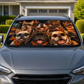 French Bulldog Road Trip Crew With Aviator Goggles For Dog Lovers And Daily Travelers Car Sunshade