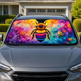 Colorful Bumblebee Watercolor Bokeh For Summer Road Trips And Nature Loving Drivers Car Sunshade