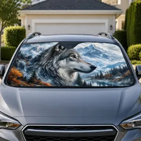 Realistic Gray Wolf Mountain Wilderness Scene For Road Trips And Outdoor Adventure Fans Car Sunshade
