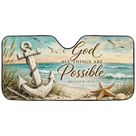 Matthew 19:26 Coastal Anchor Starfish Ocean Faith Decor For Beach Lovers Christian Gift Car Sunshade