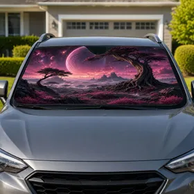 Alien Desert Withered Tree And Floating Planet Twilight Decor For Sci Fi Travelers Car Sunshade