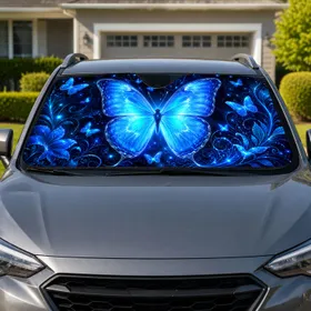 Glowing Blue Butterfly Cosmic Floral Fantasy For Night Drive Lovers And Boho Fans Car Sunshade
