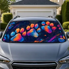 Colorful Dog Paw Splatter Art For Pet Lovers, Bold Road Trip Style And Animal Rescue Gift Car Sunshade