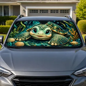 Cute Baby Sea Turtle In Tropical Ocean Decor For Beach Lovers And Coastal Summer Vibes Car Sunshade