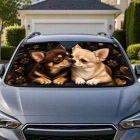 Realistic Chihuahua Couple Nose To Nose On Black For Pet Lover Gift Dog Moms And Dads Car Sunshade