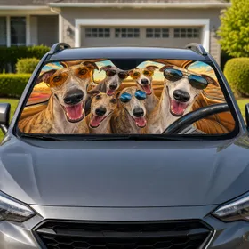 Funny Greyhound Whippet Dog Road Trip Cabin Scene With Sunglasses For Sighthound Lovers Car Sunshade
