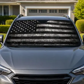 Distressed Black American Flag Grunge Patriotic Road Trip Decor For Veterans And Patriots Car Sunshade