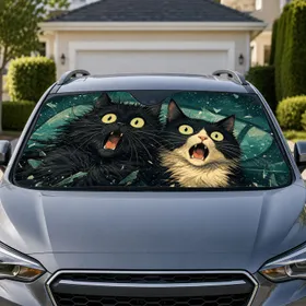 Panicked Black Cats With Teal Grunge Anime Style For Daily Commute Road Trip Cat Lovers Car Sunshade
