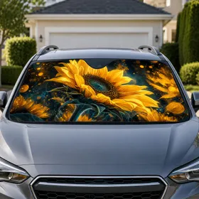 Golden Sunflower On Midnight Teal Bokeh For Summer Road Trips And Flower Lovers Gift Car Sunshade