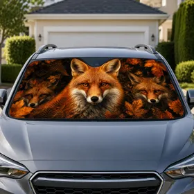 Red Fox Portrait With Autumn Woodland Shadows For Cozy Cabin Road Trips And Nature Fans Car Sunshade