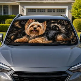 Yorkshire Terrier Portrait With Black Paw Accents For Dog Mom Road Trips And Daily Drives Car Sunshade