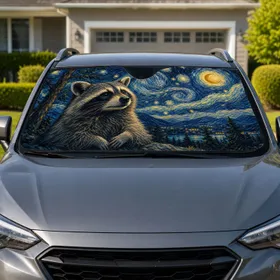 Midnight Blue Starry Night Raccoon With Moons And Pines For Road Trips And Nature Lovers Car Sunshade