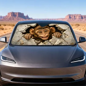 Mischievous Monkey Breaking Wall Cute Jungle Decor For Daily Drives And Road Trips Car Sunshade