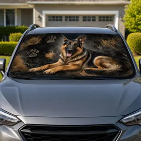 Realistic Black And Tan German Shepherd With Paw Accents For Dog Lover Road Trips Car Sunshade