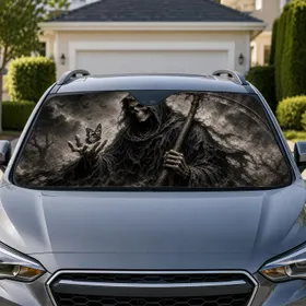 Grim Reaper With Scythe And Butterfly Macabre Dark Gothic Decor For Horror Lovers Car Sunshade