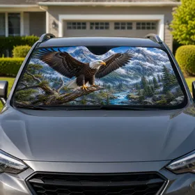 Bald Eagle Mountain Wilderness Scene For Patriotic Outdoor Adventure Wildlife Fans Car Sunshade