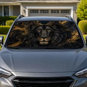 Regal Black Lion King With Gold Crown For Bold Luxury Style And Dark Royal Aesthetic Car Sunshade