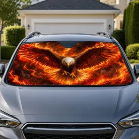 Fiery Phoenix Bald Eagle With Blazing Wings For Patriotic Road Trip Adventure Fans Car Sunshade