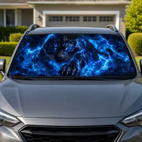 Blue Electric Black Panther Storm Fantasy Wildlife Decor For Road Trip Adventure Fans Car Sunshade