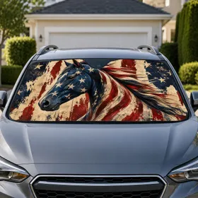 Patriotic Horse Head American Flag Grunge Americana Ranch Rodeo Gift For Horse Lovers Car Sunshade