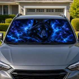 Black Wolf With Blue Lightning Galaxy Storm For Dark Fantasy Road Trip Style Lovers Car Sunshade