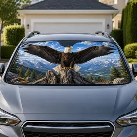 Bald Eagle With Spread Wings Mountain Landscape Patriotic Road Trip Gift For Men Car Sunshade