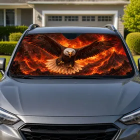 Fierce Bald Eagle Over Lava Volcano Patriotic Adventure Gift For Wildlife And Outdoor Fans Car Sunshade