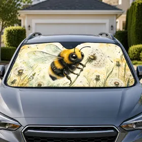Cute Fuzzy Bumblebee With Dandelions For Spring Meadow Decor And Nature Lovers Gift Car Sunshade