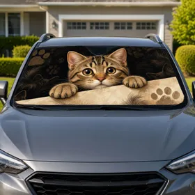 Realistic Brown Tabby Cat Peeking Over Cream Ledge For Everyday Pet Lovers And Cat Moms Car Sunshade