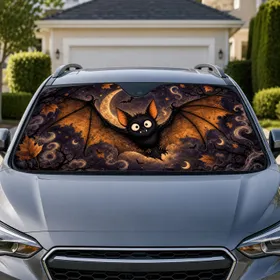 Mischievous Big Eyed Gothic Bat With Amber Wings For Halloween Night Drive Lovers Car Sunshade
