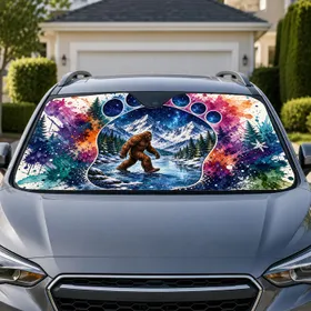 Bigfoot Footprint Northern Wilderness Mountains For Camping Road Trip Adventure Fans Car Sunshade