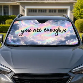 You Are Enough Brush Script Rainbow Clouds For Daily Affirmation And Self Love Gift Car Sunshade