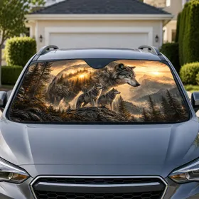 Alpha Wolf Mountain Forest Sunrise Wilderness Decor For Nature Lovers And Hunters Car Sunshade