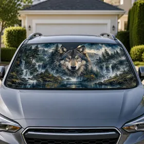 Majestic Wolf Moon Forest Waterfall Wildlife Decor For Outdoor Adventure Lovers Campers Car Sunshade