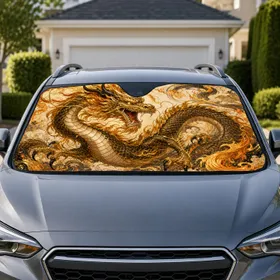 Golden East Asian Dragon With Flames For Bold JDM Style And Mythic Decor Fan Gift Car Sunshade